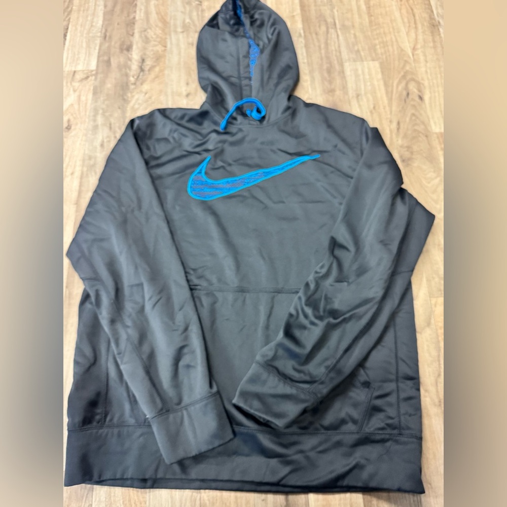 Nike Hoodie Mens Medium‎ Blue Therma Fit Sweatshirt Swoosh Logo Pullover Sweater